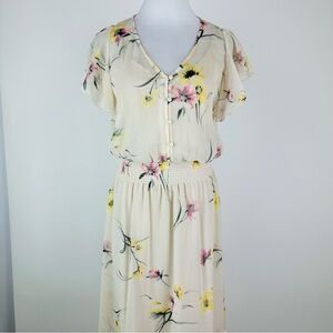 White House Black Market Floral Elastic Waist Ruffle Hem Midi Dress Size Small